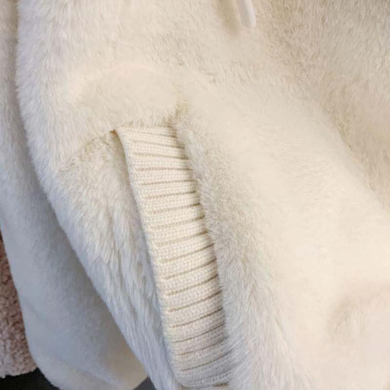 Veste Femme Mode Chaude Fausse Fourrure à Capuche Ample Mignonne Manteau en Peluche Longueur Moyenne Coupe Ample Manteau d'Extérieur Automne Hiver