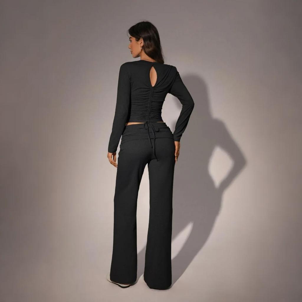 Women's Fitted  Two,Piece Sexy Long,Sleeved Pants Fashionable Casual Set