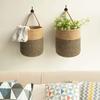 Hanging Cotton Rope Storage Basket Boho Woven Wall Basket with Leather Handle for Plants Towels Toys Rustic Home Decor Organizer