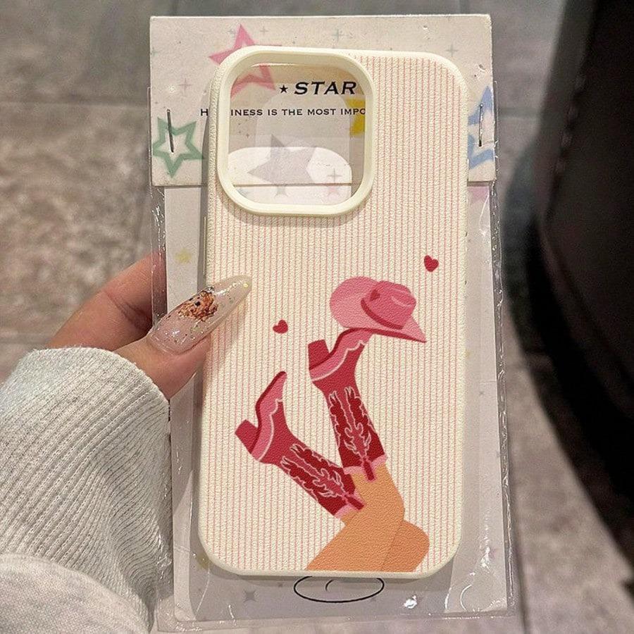 Fashion Pink Stripe Cowboy Boots Case For iPhone 17Air 16 15 14pro 13 12 11 Pro Max Plus Luxury Y2K Aesthetic Soft TPU Cover
