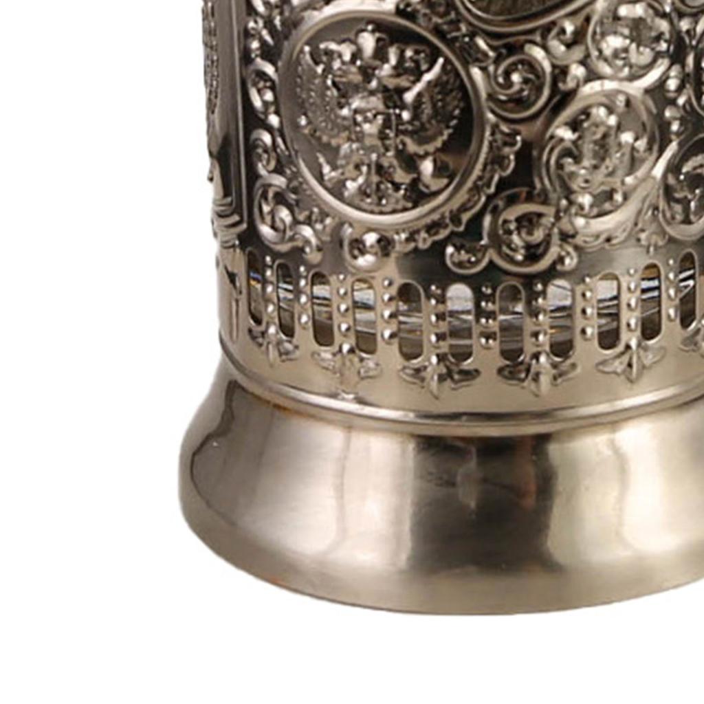 Russisches Teeglas mit Metallhalter Traditionelles Kristallklares Dekoratives Glas Teetasse für Heiße Kalte Getränke Q0083