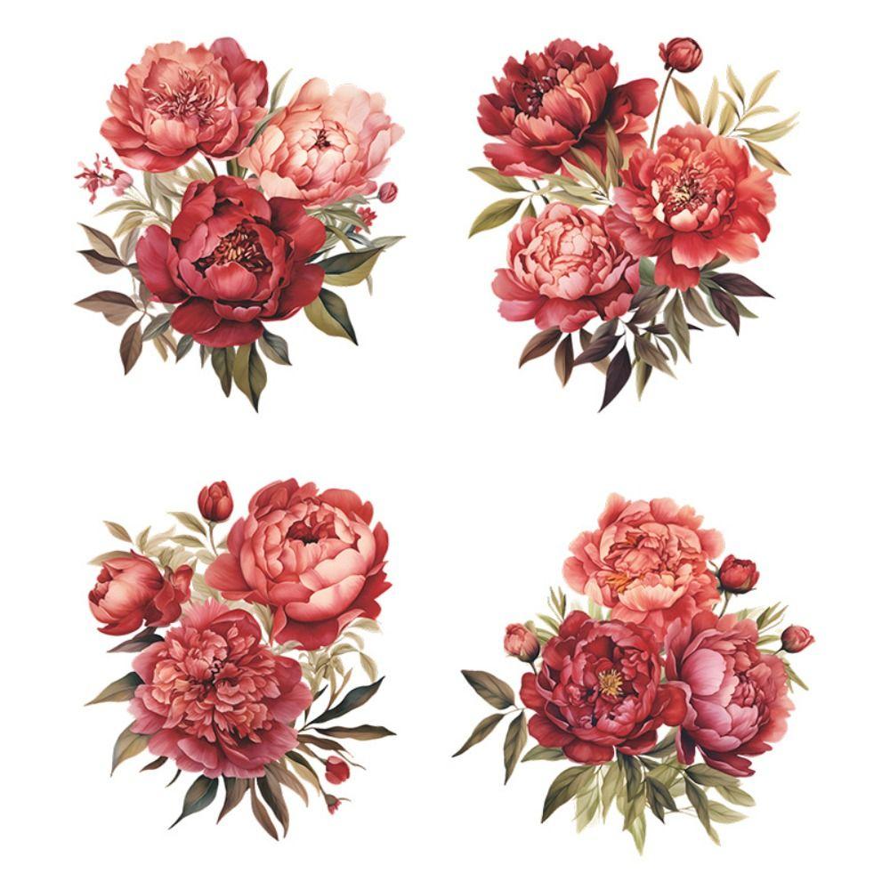 PVC Flower Wall Stickers Removable Red Peony Rose Peel and Stick  Bedroom