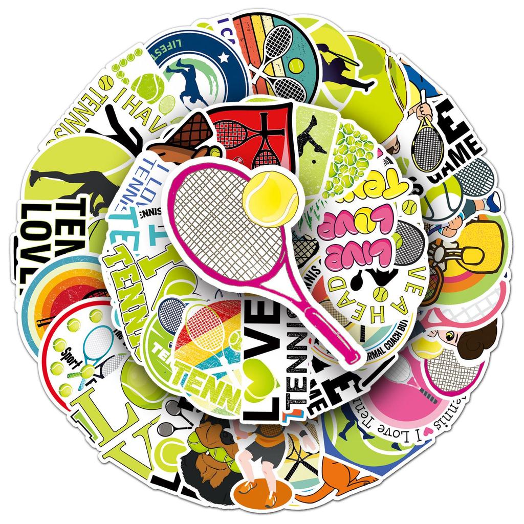 50 Waterproof Tennis Stickers: Sports Balls for Notebooks, Planners, and Luggage