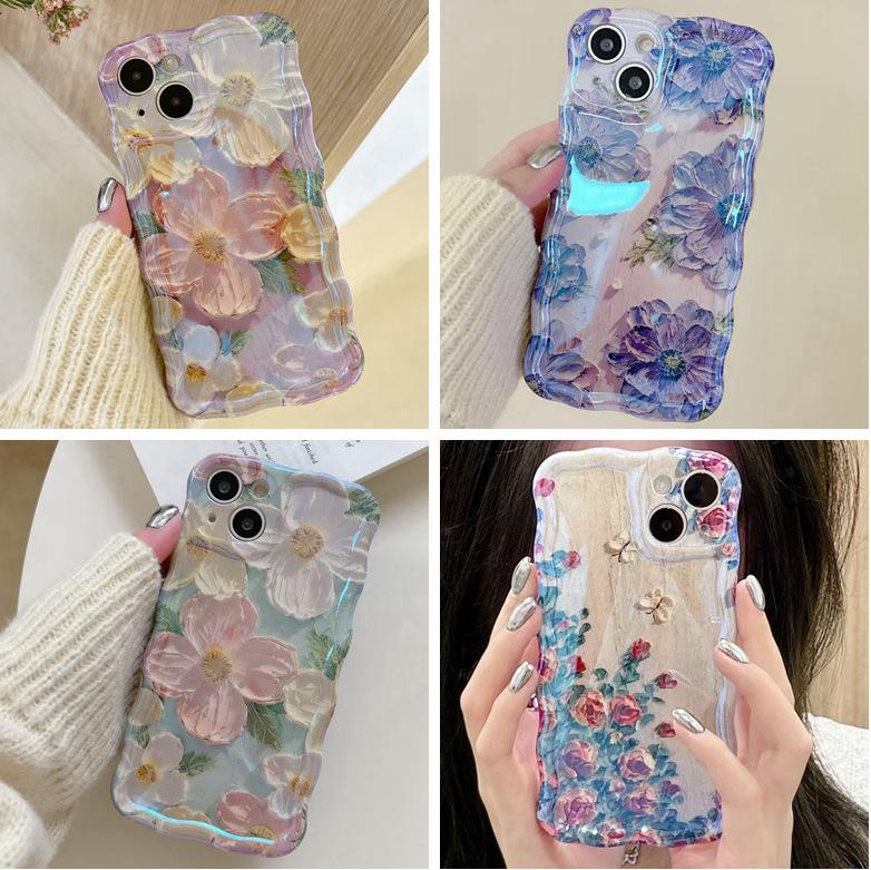 Floral Oil Painting Phone Case for iPhone 17 Pro Max, 12 Pro, 11 - Anti-Fall, Blue Light, Silicone - Female