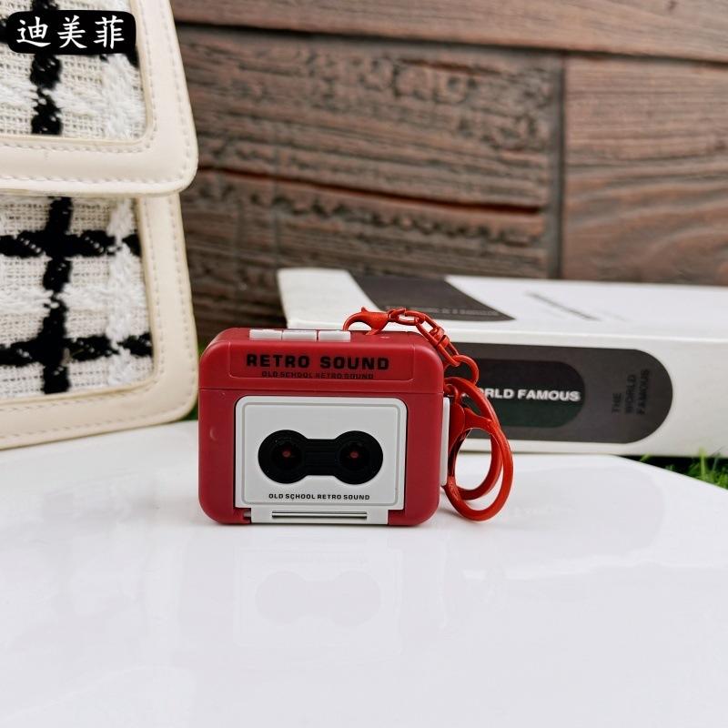 Персонализированный брелок в виде ретро-магнитофона, мини-музыкальная шкатулка с записью, подвеска, брелок для ключей, украшение для рюкзака красный