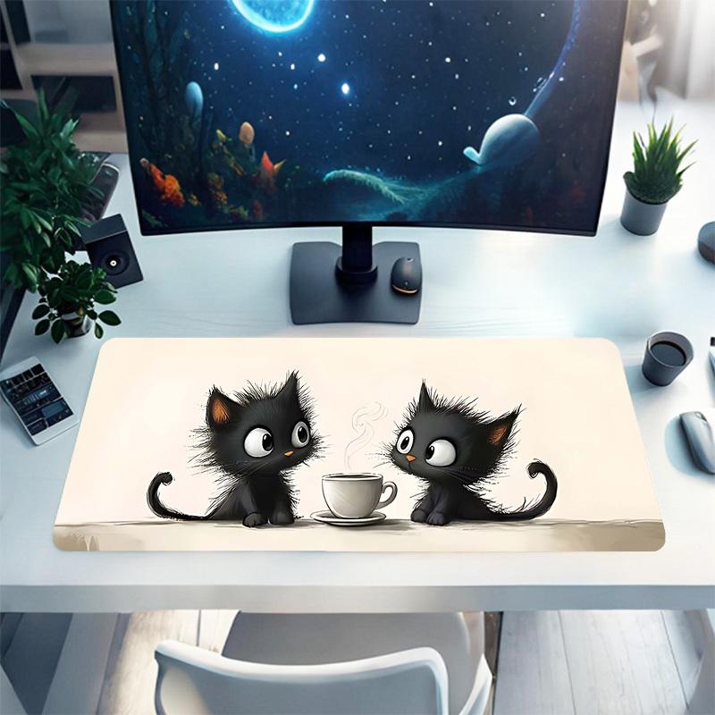 1 Pezzo Tappetino Mouse Gatto Caffè Grande Durevole Adatto per Scrivanie d'Ufficio, Computer da Gioco. Base Antiscivolo P91