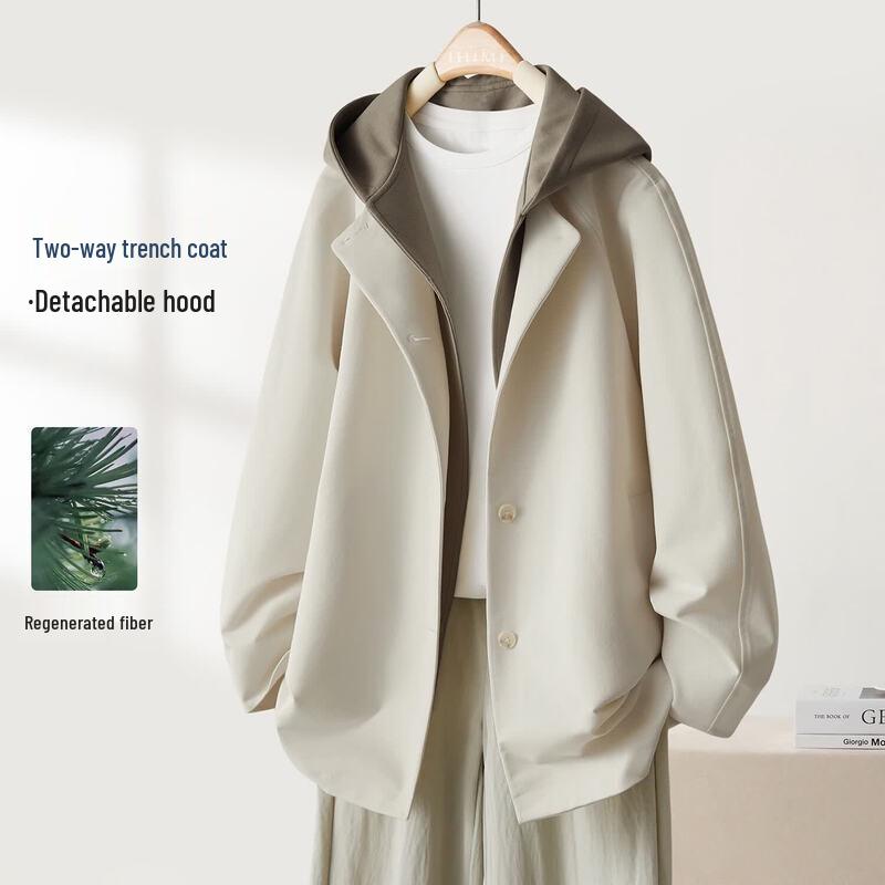 IHIMI Women s Detachable Hood Trench Coat L