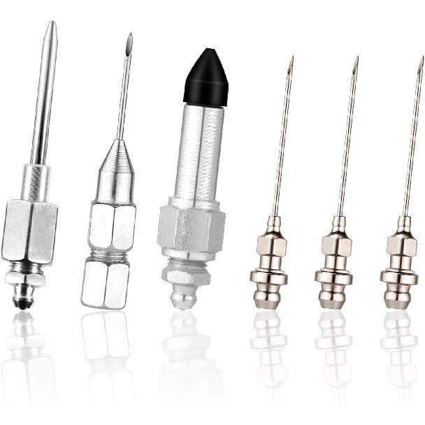 Grease Needle Nozzle Kit, 6 Pcs Grease Gun Needle Tips Dispenser Fitting Tool, Grease Injector Adapter Kit, Grease Needle Nozzle for Syringe Sealed