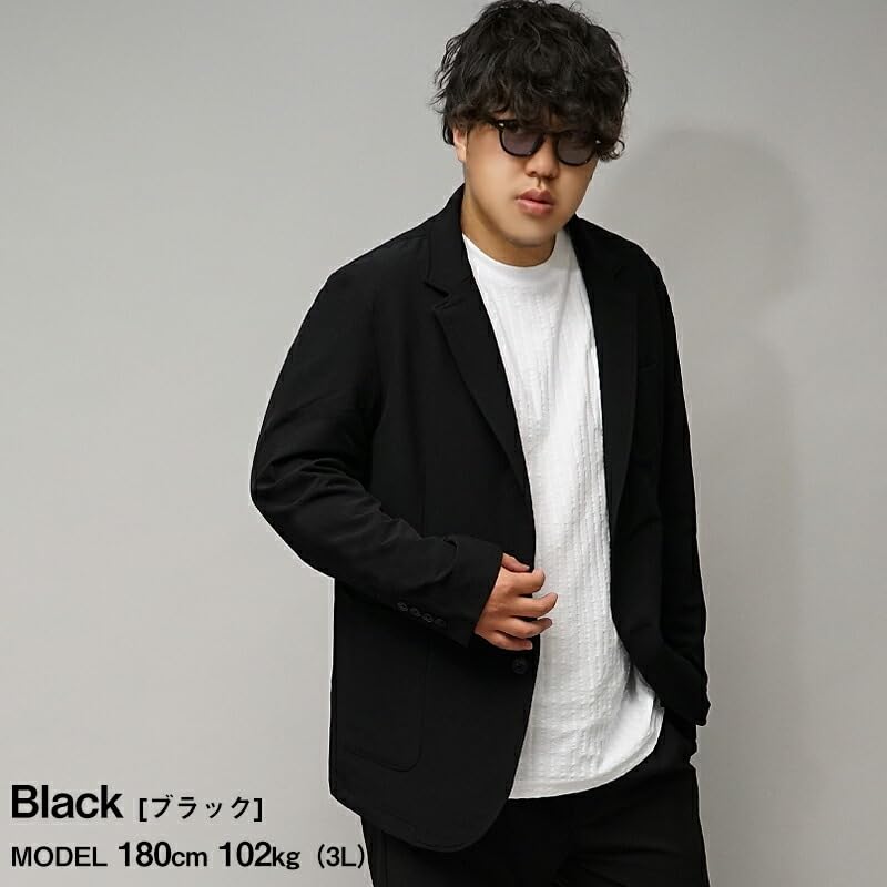 Tailored Jacket Large Size 5L 4L 3L 2L Casual Suit Specialty Comfortable Iwasho 3L Black [Samdiff] Men's [Stretch Material] (01)