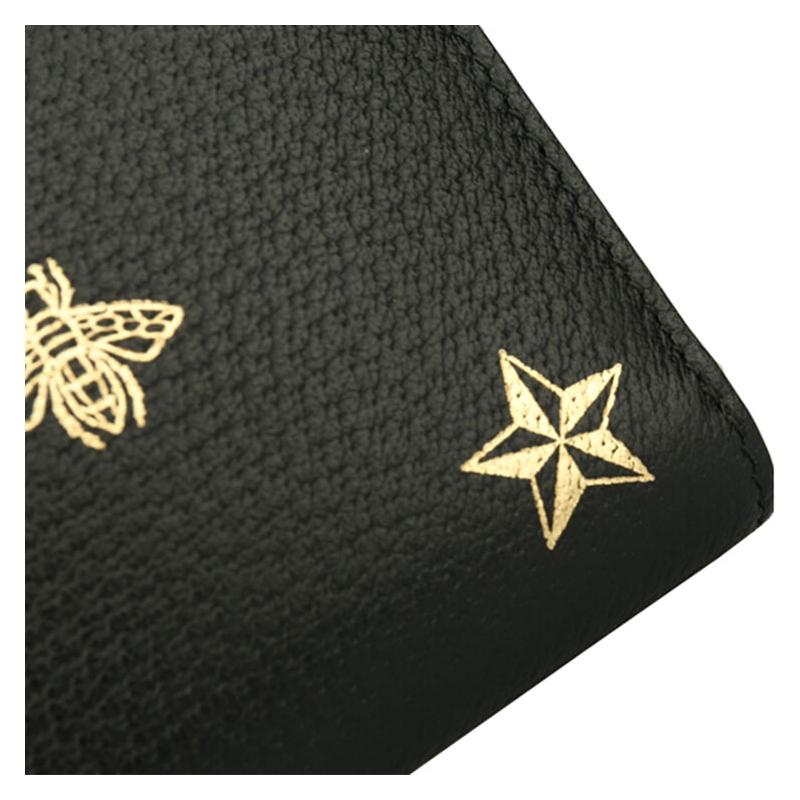 Gucci Distressed bee star print long zipper leather wallet wallet men's black