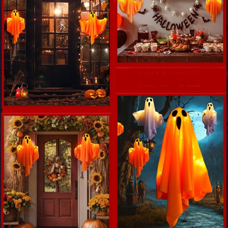 2Pcs Haunting LED Specter Hangings Ornament for Halloween Glowing Specter for Chilling Outdoor Lawns and Garden Display