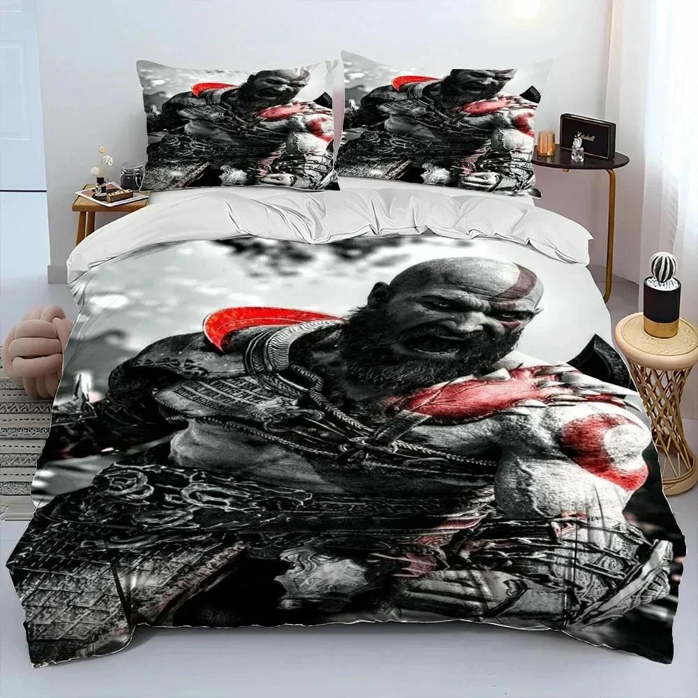 3D God of War Game Gamers Kratos Bedding Set Print With Pillowcase Bed Duvet Cover Soft Single Double Queen Super King Size