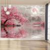 Pink Cherry Blossom Scenery Backdrop Japanese Style Lake Sakura Background for Wedding Photoshoot