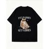 White Oversized T Shirt With Cat And Popcorn Print Even Baddies Get Saddies Text For Casual Wear And Everyday Outfits