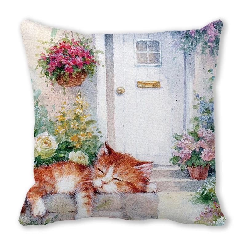 Pernă de canapea cu aspect de piele de piersică, model Crăciun Fericit, pisică și animal - ZT422