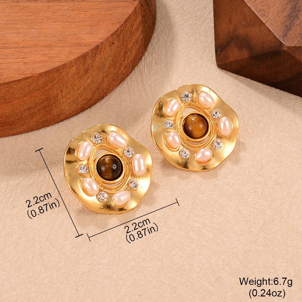 Coffee Earrings New Niche Tiger Eye Series Hong Kong Style Autumn and Winter Earrings Light Luxury Retro Simple Stud Earrings