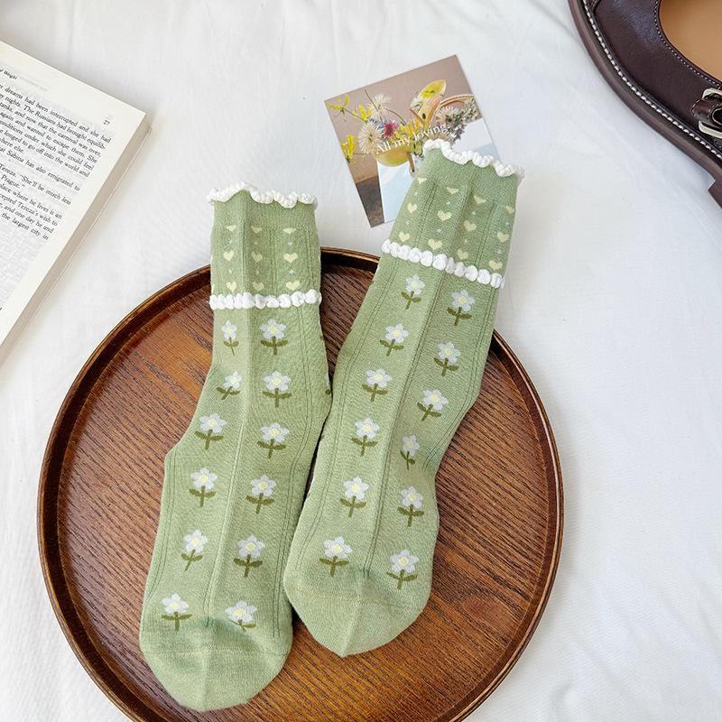 

Леди Весна и Осень Маленькие Цветы Любовь Милый Досуг Все Виды Деревянных Ушек В Трубке Хлопковые Носки 1 pair зелёный