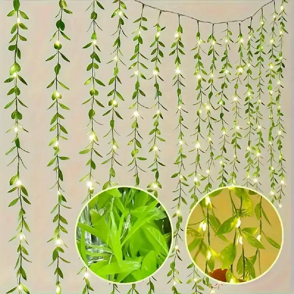 LED Willow Leaf Curtain Lights with USB, Indoor Hanging Decorative Lights for a Warm Atmosphere