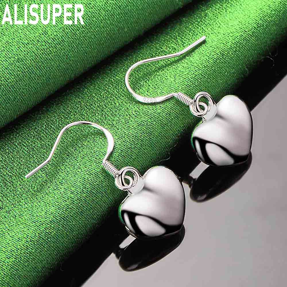 925 Sterling Silver Simple Polished Heart Pendant Earrings - Fashion Wedding Jewelry