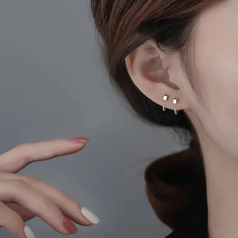 2pcs Vintage Minimalist Square Stud Earrings for Teens, Ear Piercing Earrings for Women Men Pierced Party Earrings Jewelry