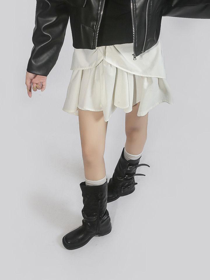 Amerykański retro~ czarne krótkie botki damskie poczucie designu niszowe plisowane marszczone botki Spice girl fried street spodnie botki super zagraniczne