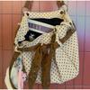 Vintage Polka Dot Canvas Tote Bag With Bow Detail Large Capacity Korean Style Shoulder Bag Daily Commut School Handbag For Women