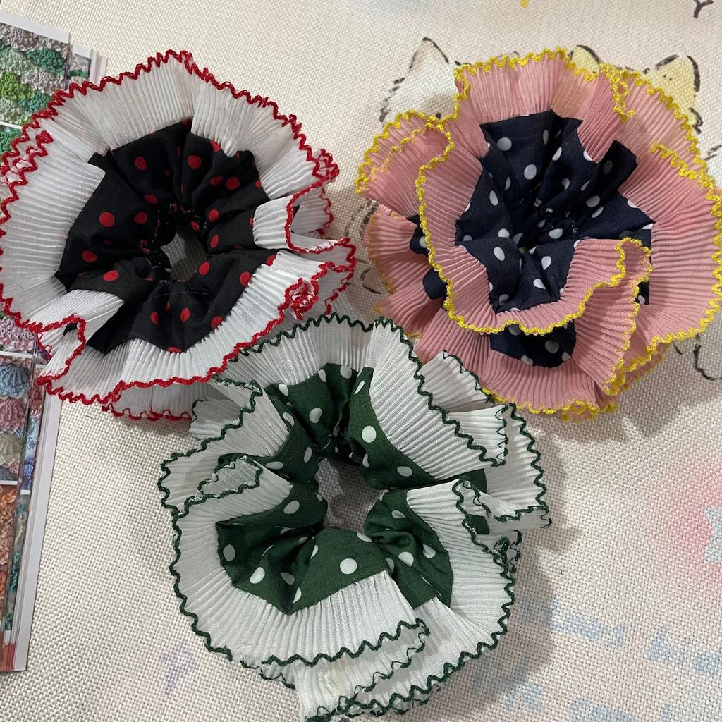 Aesthetic Lace Scrunchies Double Layer Elastic Hair Rope Wedding Party Hair Rope Big Buns Hair Elastic for Formal Casual