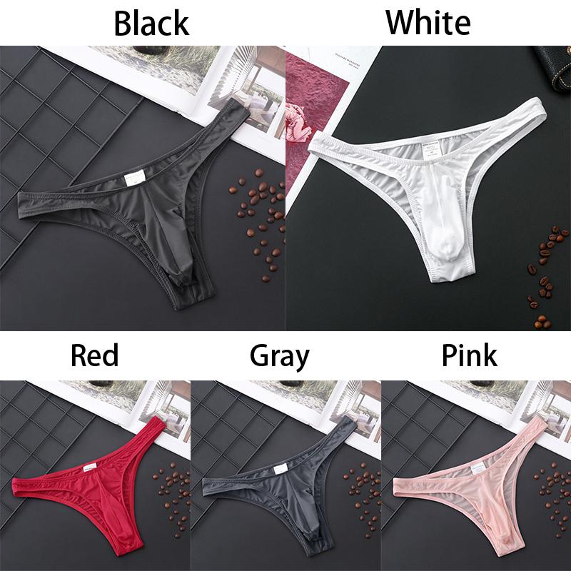 Men Briefs Breathable Thong Pouch Underwear G-String Low-Rise Transparent Panties Ultra-Soft