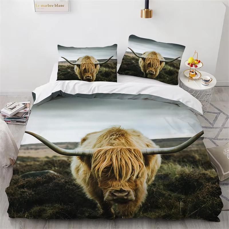 Highland Cow Duvet Cover Full Bull Cattle Bedding Set Bedroom Decor Western Funny Animal Wildlife Farmhouse Cow Comforter Cover