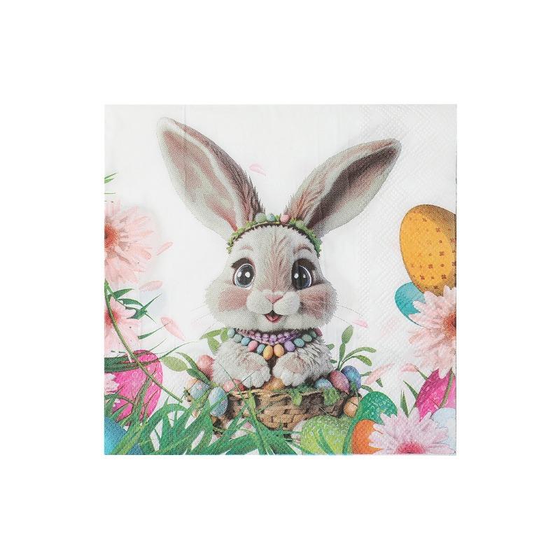 

Easter Napkins, 33x33cm 2-Ply with Cute Bunny, Flower Wreath & Easter Eggs Pattern for Easter Party Table Decor, 20pcs 33*33cm