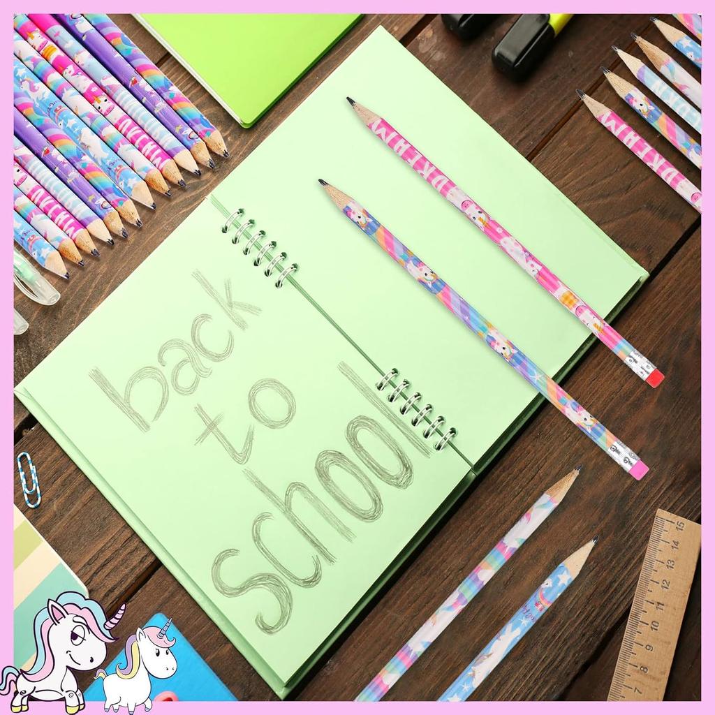Rainbow HB Unicorns Pencils - Erasable Graphite Pencils with Erasers for Kids, Unicorn Party Favors (36 Pack)