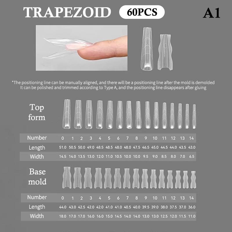 60PCS Sandwich Dual Nail Form Coffin Almond Nail Forms 15Size Reusable Top Bottom Forms Nail Art Extension