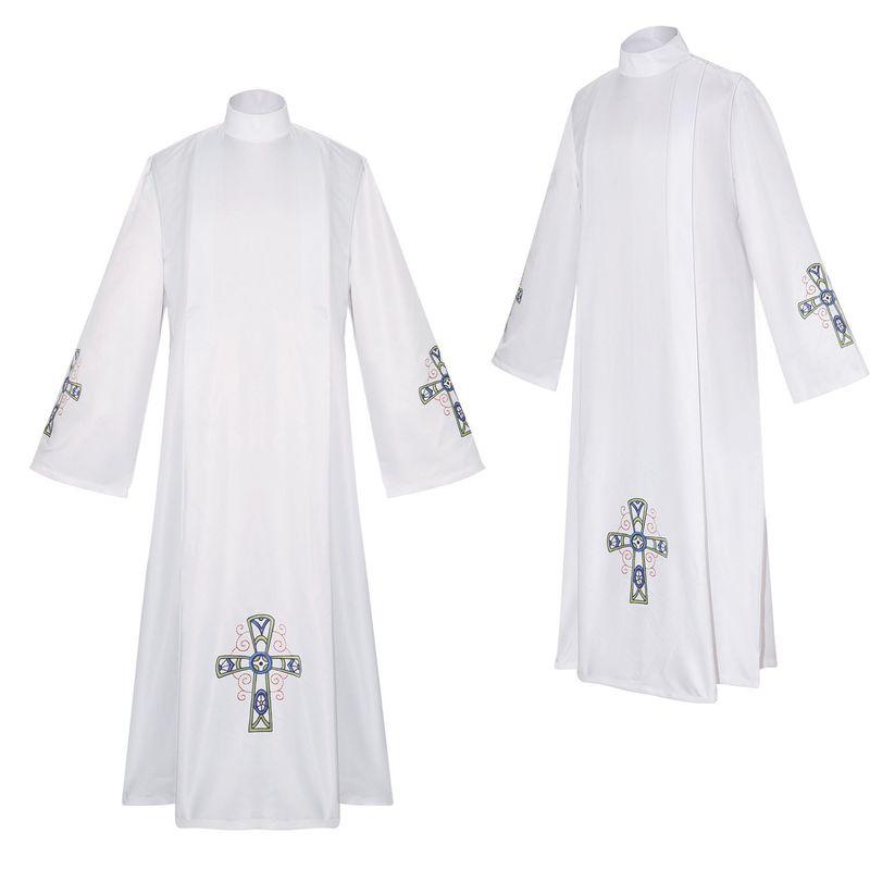 White Priest Costume Cosplay Dress Medieval Blue Cross Robe Stage Performance Cosplay Outfit