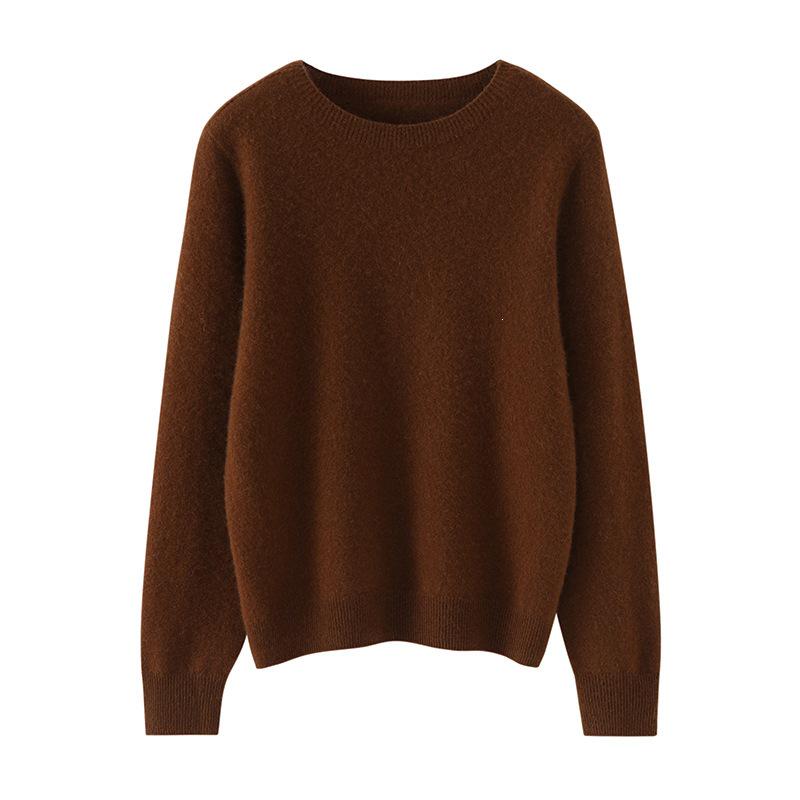 Women's 100% Cashmere Round Neck Pullover - Stylish Solid Color Knit Sweater