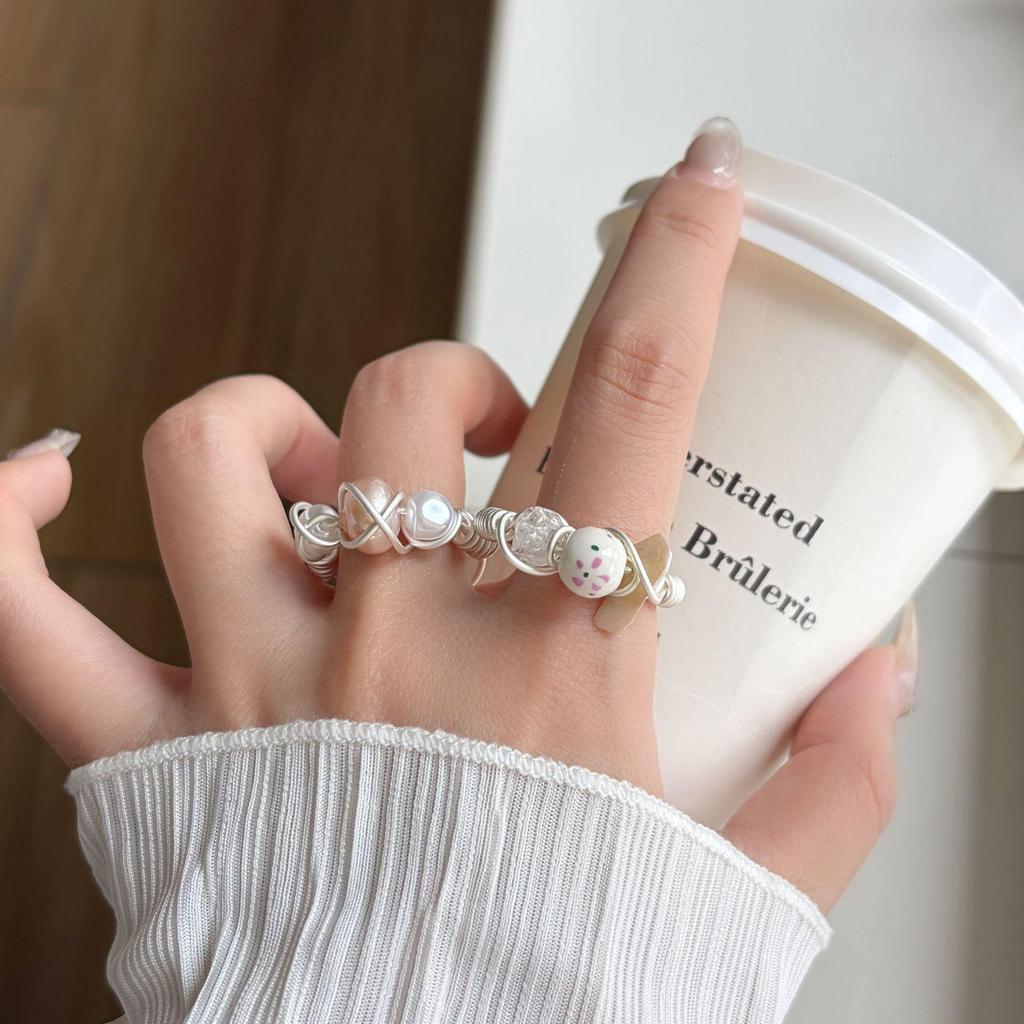 Korean Natural Stone Bead Open Ring – Stylish Dopamine Accessory for Women