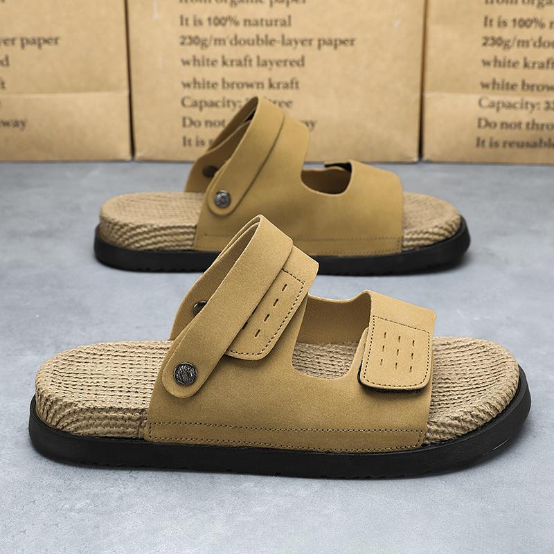 Fashion Fashionable Thick Soled Comfortable Men's Slippers Beach Vacation Casual Sandals Outdoor Non Slip Soft Leather Dual-use Slippers