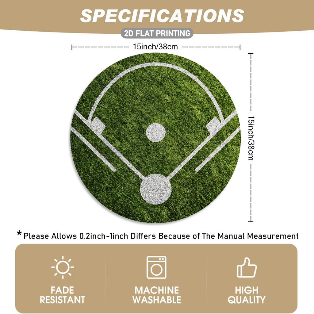 4/6pcs Set, Green Grass Baseball Field Pattern Round Placemats, Simple Sporty Style Placemats, Suitable for Dining Table Decoration, Kitchen Decoratio