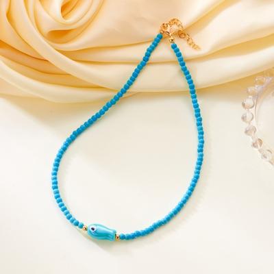 Stylish Ceramic Fish Beaded Necklace Colorful Bohemian Collarbone Chain Lightweight Jewelry Accessory