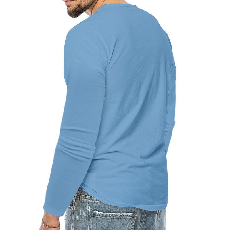 Four Seasons Men's T-shirt Long-sleeved Bottoming Shirt Slim Buttons V-neck Long-sleeved Body Shirt Men's