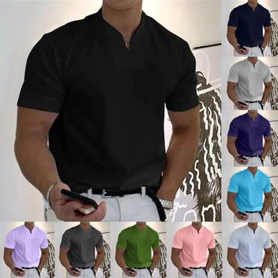 Men's Casual Solid Color V-Neck Gentleman's Business Short Sleeve Fitness T-Shirt