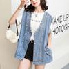 Kamizelka damska bawełniana bez rękawów topy dżinsowa kamizelka oversize casual duże kieszenie dżinsowa kamizelka