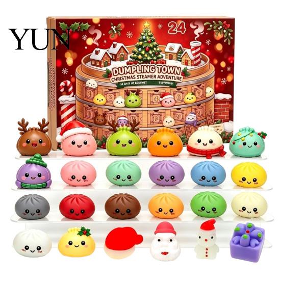 Holiday Desk Decorations 2026 Christmas Squeeze Toy Advent Calendar, 24-Day Dumpling Bun Fidget Decorative Figures Countdown Box, Soft TPR Stress