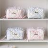 Lace Bow Makeup Bag Quilted Cosmetic Organizer Sweet Zipper Ruffles Pen Bag for Women Girls
