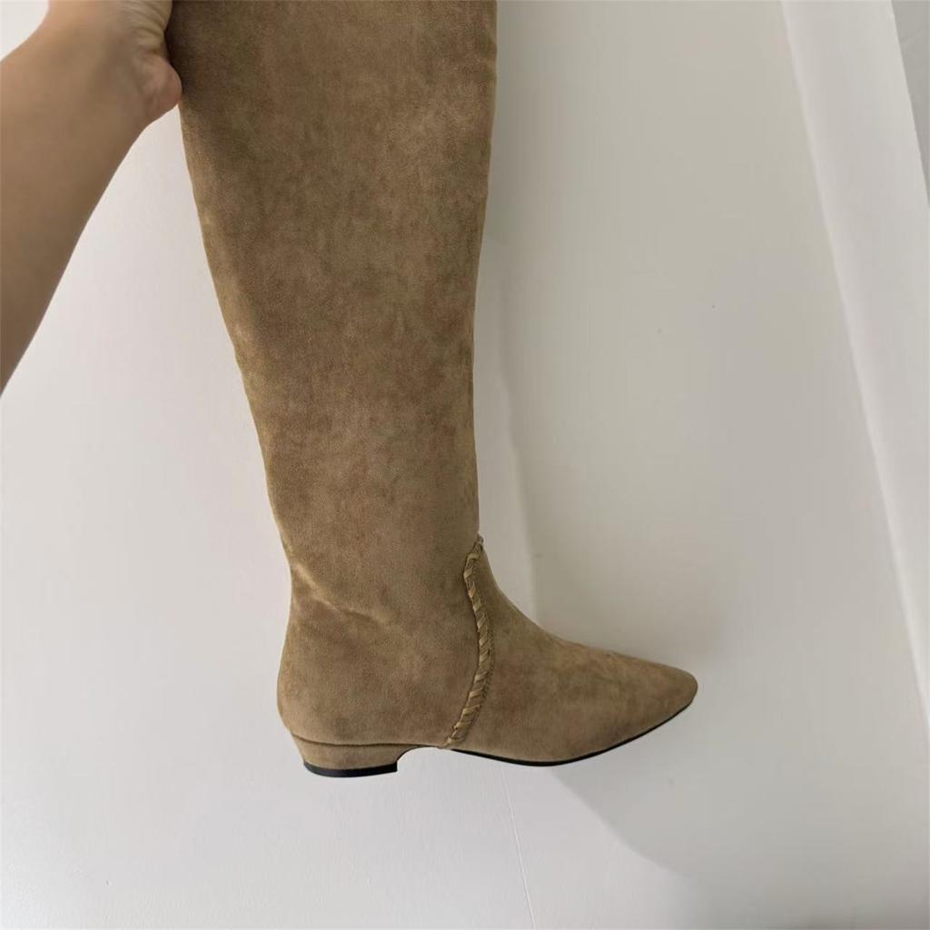 Thick Heel Pointed Brown Pile Boots Women's Boots 2025 New Autumn and Winter Suede Thin Boots Long Knight Boots