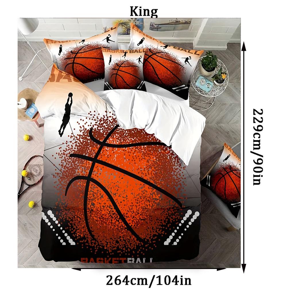 Měkká a prodyšná sada povlaku na přikrývku s basketbalovým motivem pro dekoraci ložnice a pokoje pro hosty, obsahuje 1 povlak na přikrývku a 2 povlaky na polštáře