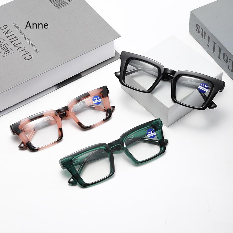 New Fashionable Large Frame Reading Glasses with Spring Legs Multi-colour Anti-blue Light Presbyopia Glasses for Men and Women