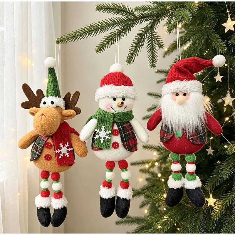 Christmas Tree Plush Hanging Ornaments Santa Snowman Reindeer Doll Pendants Tartan Cloth Xmas Home Holiday Party Gift Ornaments