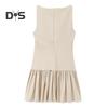 Women Summer Dress Sleeveless Bow Decor Pleated A-line Solid Color Mini Dress Back Zipper Closure O Neck Vest Dress for Dating Party