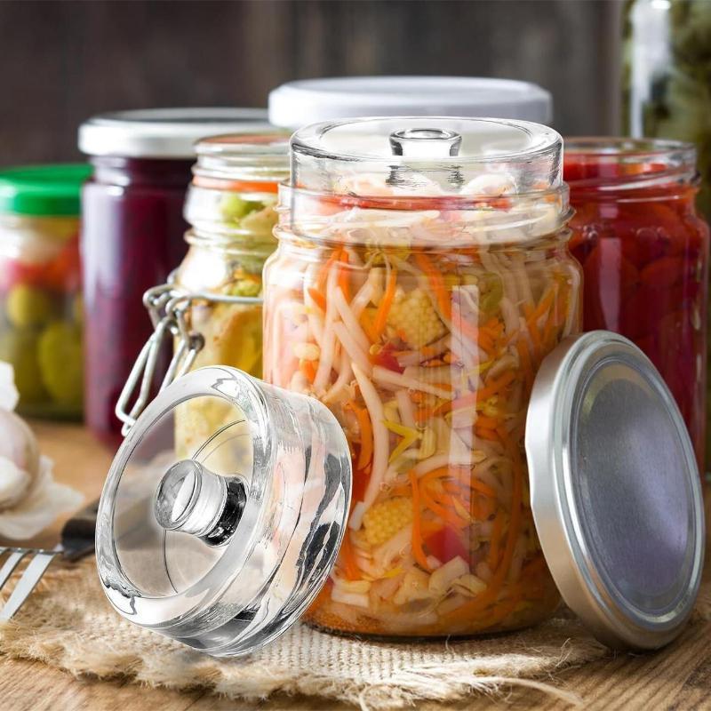 Fermented Glass Weights Clear Food Safe with Handle for Wide Mouth Jars Ideal for Kimchi Pickles Vegetable Fermentation