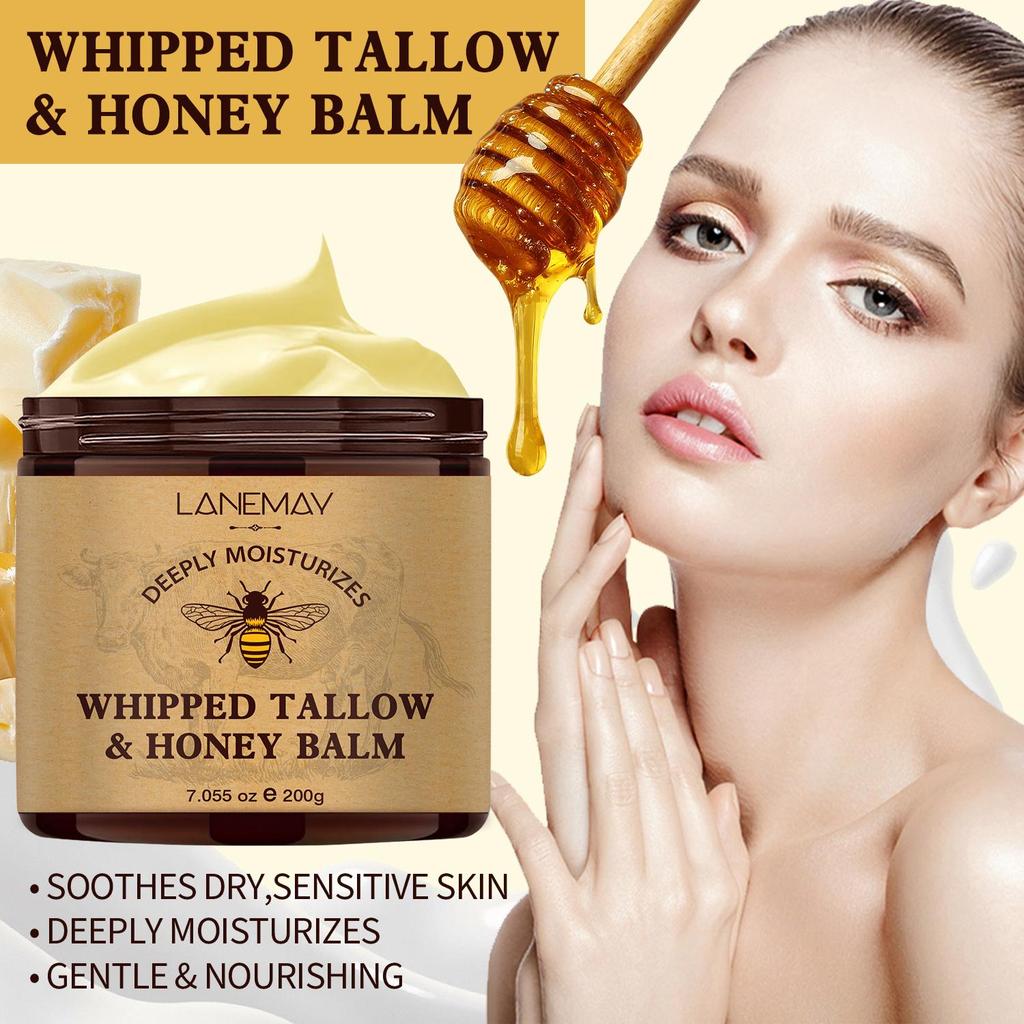 Whipped Tallow & Honey Balm-Soothes Dry, Irritated Skin-Deeply Moisturizes And Nourishing Skin-Suitable For All Skin Types, 200g